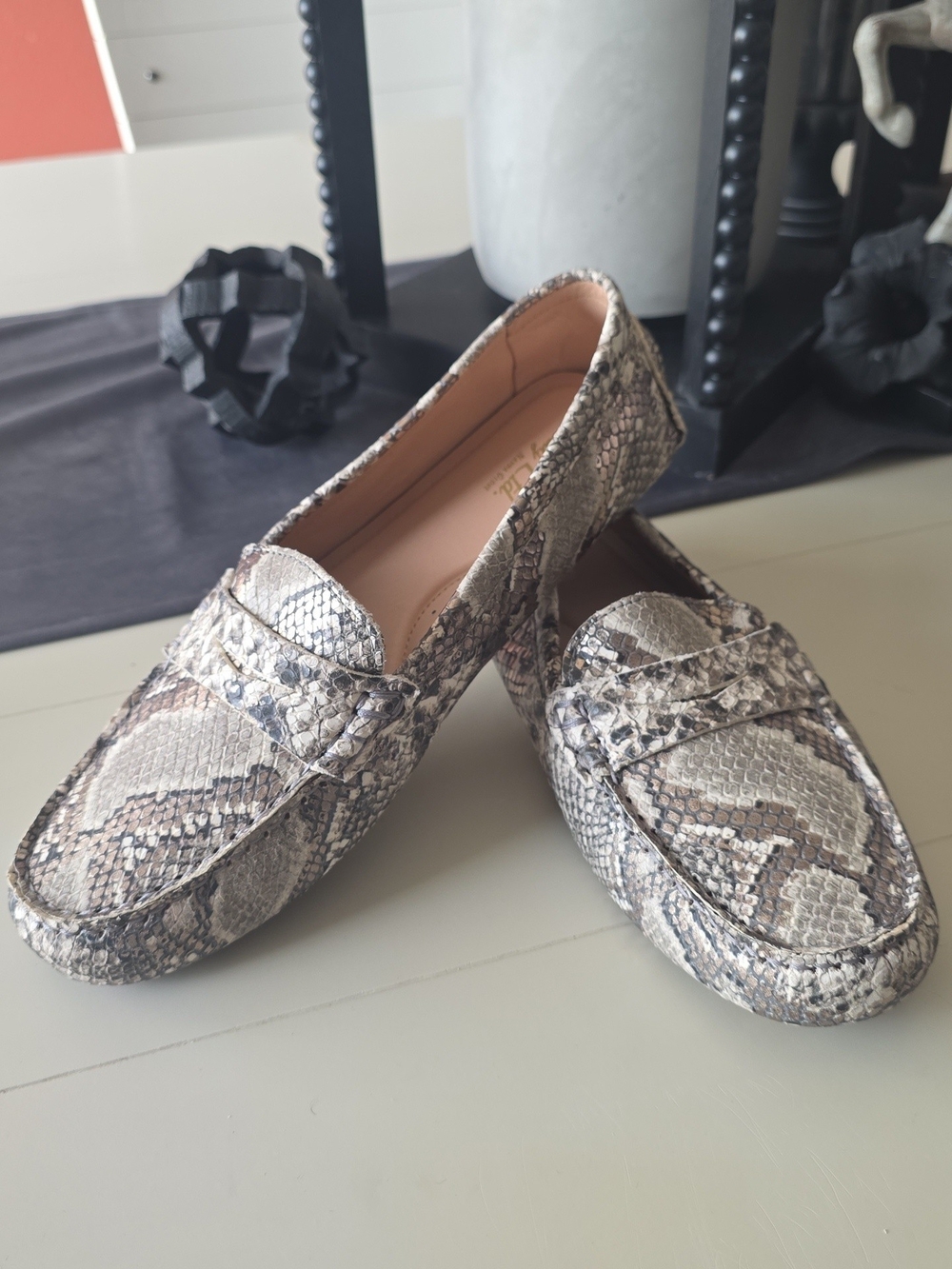 8.5 Snake-Print Slip-On Loafers in Neutral Taupe